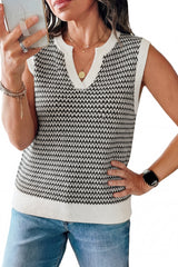 Arach&Cloz Women's 100% Cotton V Neck Striped Polo Vest Regular Fit