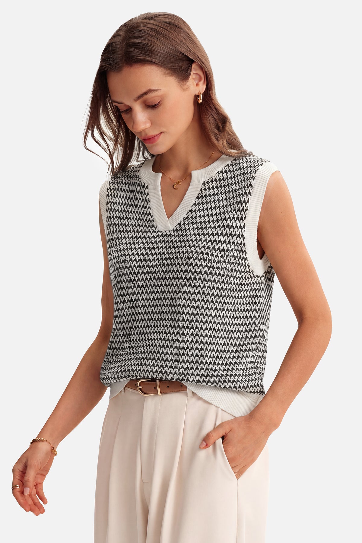 Arach&Cloz 100% Cotton V-Neck Polo Regular-Fit Sweater Vest — product image 5