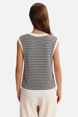 Arach&Cloz Women's 100% Cotton V Neck Striped Polo Vest Regular Fit
