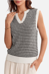 Arach&Cloz Women's 100% Cotton V Neck Striped Polo Vest Regular Fit