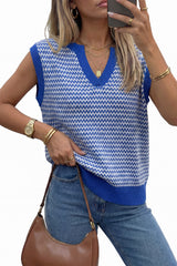 Arach&Cloz Women's 100% Cotton V Neck Striped Polo Vest Regular Fit