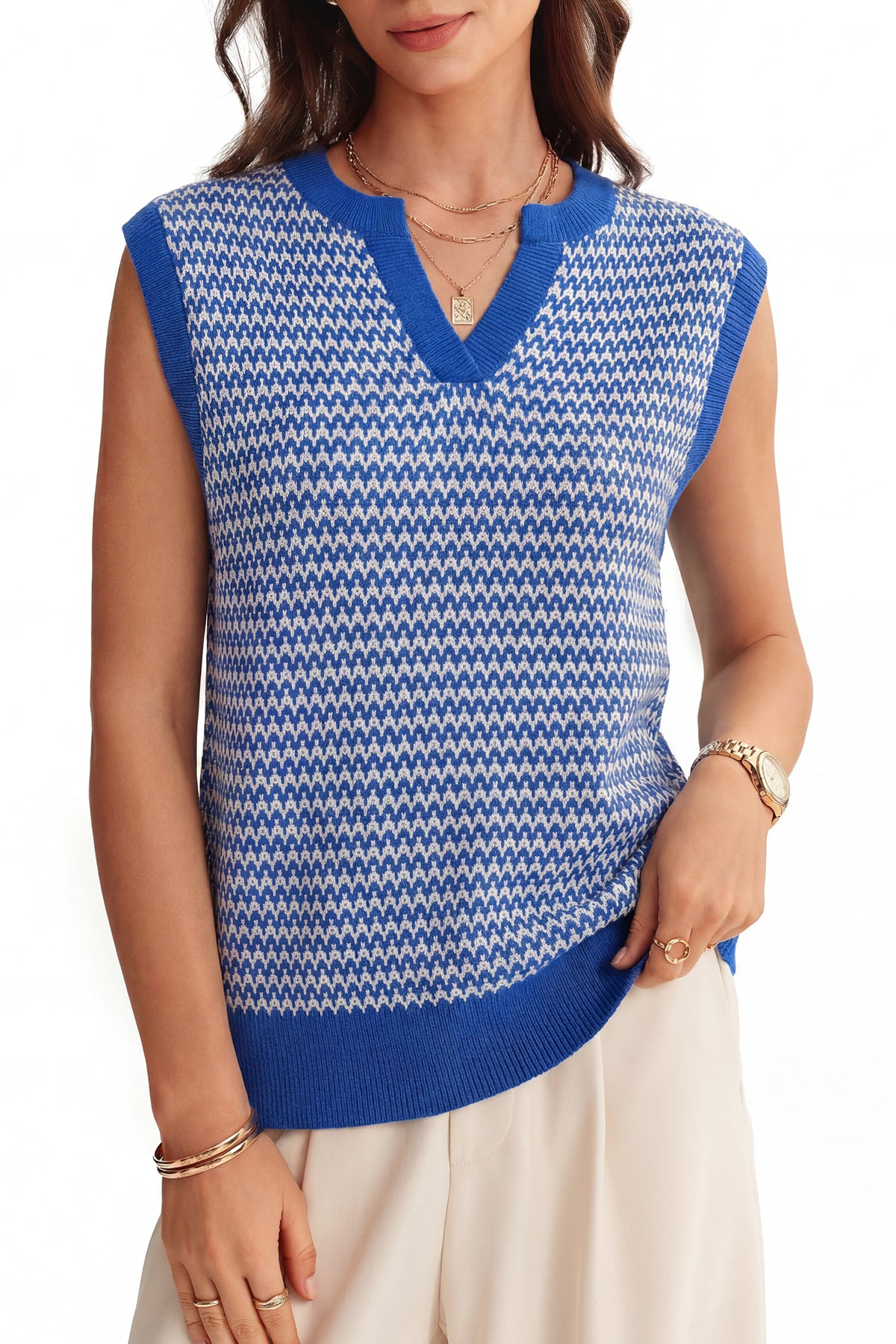 Arach&Cloz 100% Cotton V-Neck Polo Regular-Fit Sweater Vest — product image 14