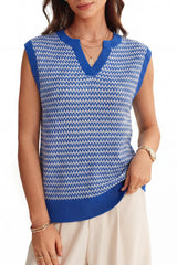 Arach&Cloz Women's 100% Cotton V Neck Striped Polo Vest Regular Fit