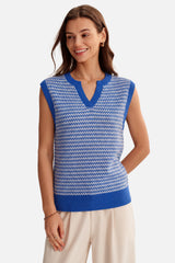 Arach&Cloz Women's 100% Cotton V Neck Striped Polo Vest Regular Fit