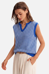 Arach&Cloz Women's 100% Cotton V Neck Striped Polo Vest Regular Fit