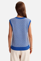 Arach&Cloz Women's 100% Cotton V Neck Striped Polo Vest Regular Fit