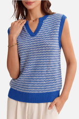 Arach&Cloz Women's 100% Cotton V Neck Striped Polo Vest Regular Fit