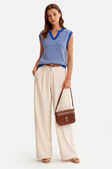 Arach&Cloz Women's 100% Cotton V Neck Striped Polo Vest Regular Fit