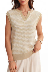 Arach&Cloz Women's 100% Cotton V Neck Striped Polo Vest Regular Fit