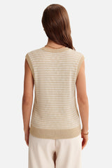 Arach&Cloz Women's 100% Cotton V Neck Striped Polo Vest Regular Fit