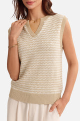 Arach&Cloz Women's 100% Cotton V Neck Striped Polo Vest Regular Fit