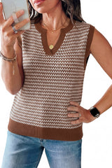 Arach&Cloz Women's 100% Cotton V Neck Striped Polo Vest Regular Fit