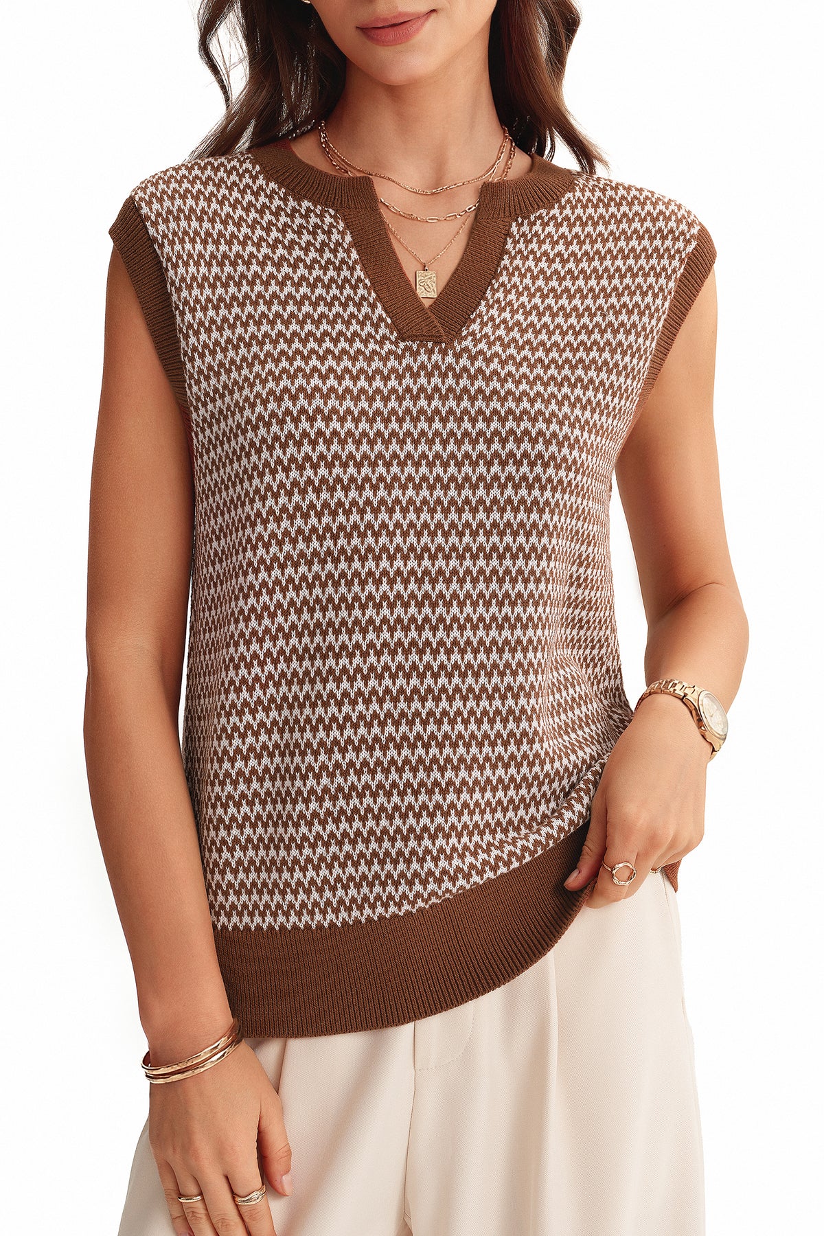 Arach&Cloz 100% Cotton V-Neck Polo Regular-Fit Sweater Vest — product image 36