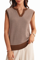 Arach&Cloz Women's 100% Cotton V Neck Striped Polo Vest Regular Fit