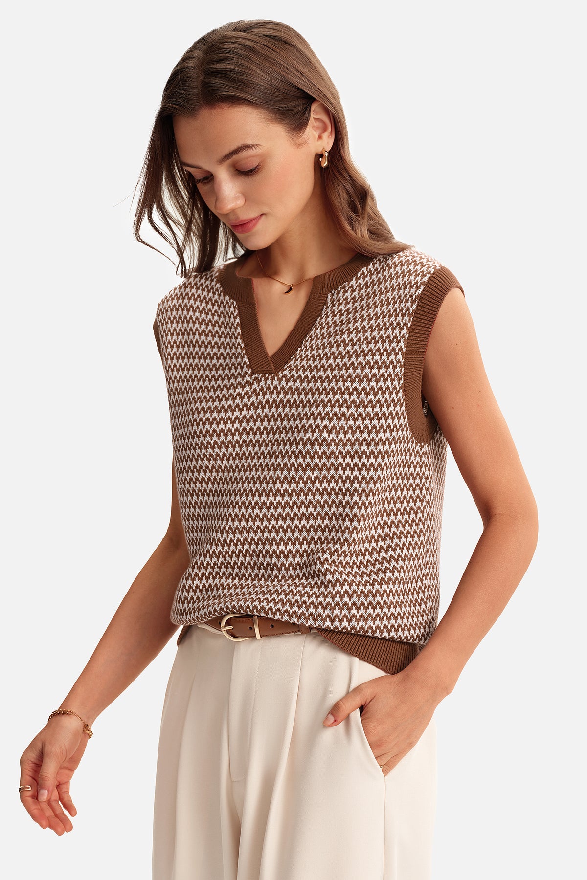 Arach&Cloz 100% Cotton V-Neck Polo Regular-Fit Sweater Vest — product image 38