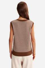 Arach&Cloz Women's 100% Cotton V Neck Striped Polo Vest Regular Fit