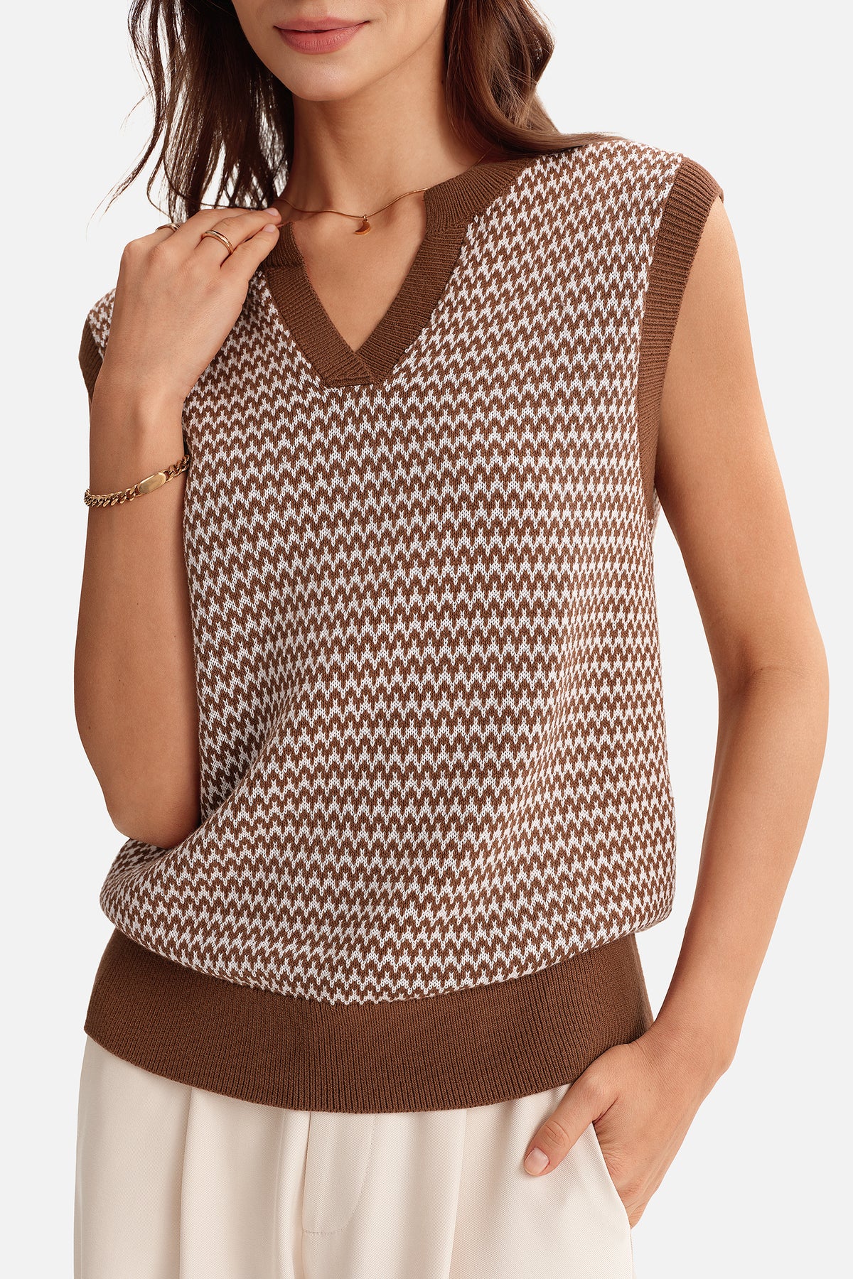 Arach&Cloz 100% Cotton V-Neck Polo Regular-Fit Sweater Vest — product image 40