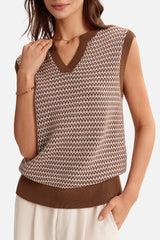 Arach&Cloz Women's 100% Cotton V Neck Striped Polo Vest Regular Fit