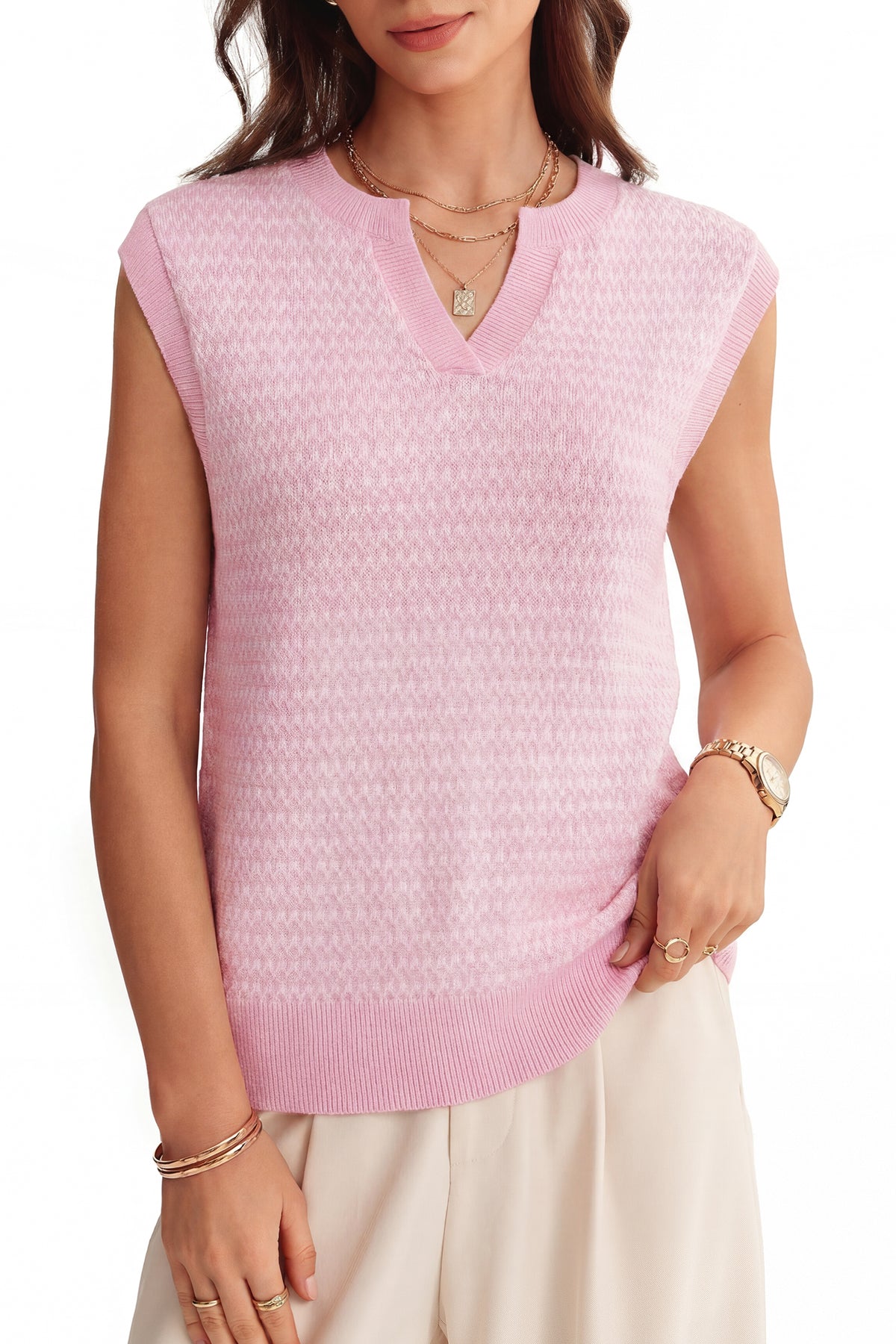 Arach&Cloz 100% Cotton V-Neck Polo Regular-Fit Sweater Vest — product image 47
