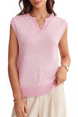 Arach&Cloz Women's 100% Cotton V Neck Striped Polo Vest Regular Fit