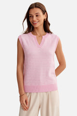 Arach&Cloz Women's 100% Cotton V Neck Striped Polo Vest Regular Fit