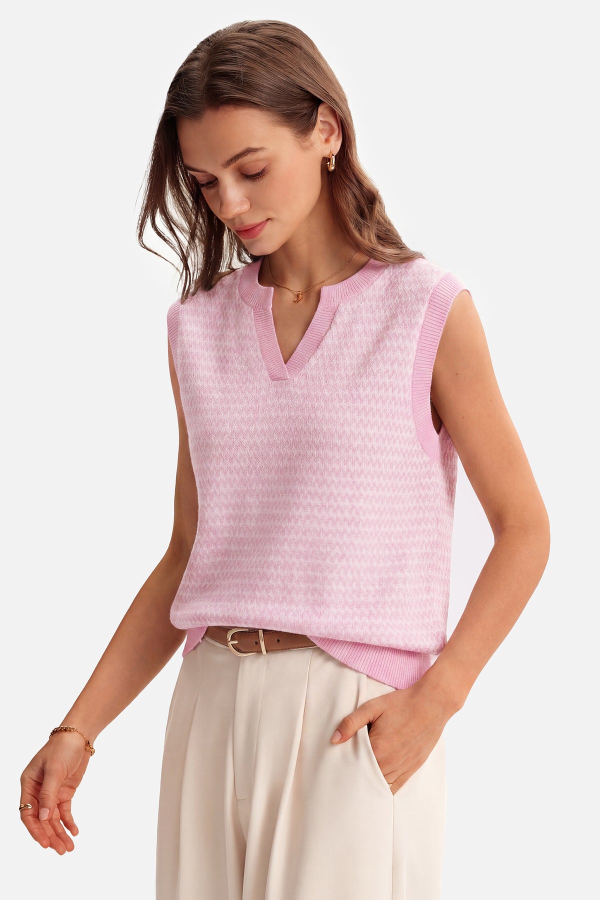 Arach&Cloz 100% Cotton V-Neck Polo Regular-Fit Sweater Vest — product image 49