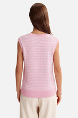 Arach&Cloz Women's 100% Cotton V Neck Striped Polo Vest Regular Fit
