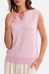 Arach&Cloz Women's 100% Cotton V Neck Striped Polo Vest Regular Fit