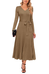 Arach&Cloz Women's Wool Blend Tie Waist Pleated Fall Sweater Dress 2025