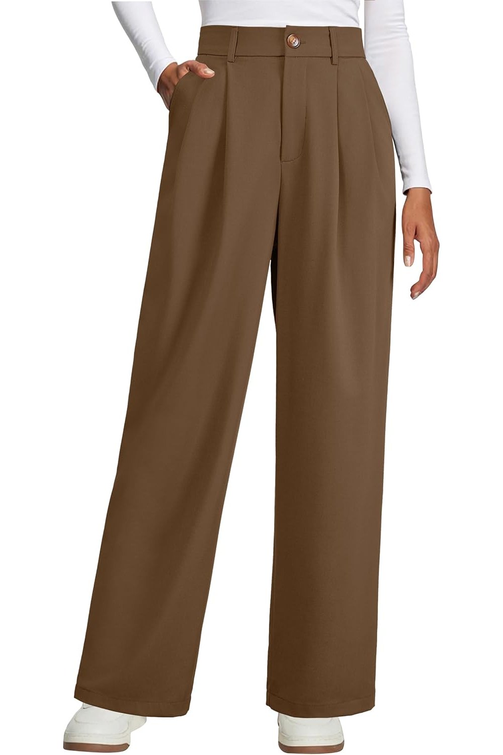 Arach&Cloz Women's Wool Blend Elastic Waist Straight Leg Business Casual Pants 2025