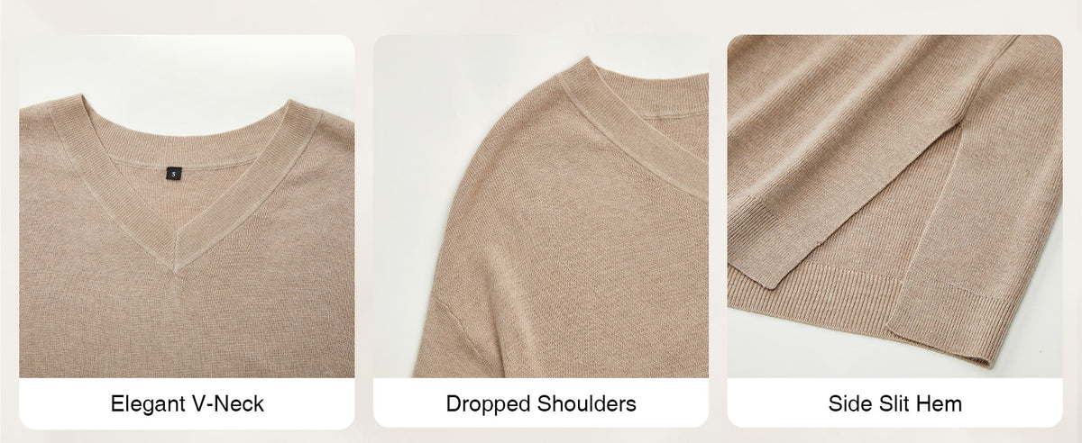 Arach&Cloz Women's Wool Blend Oversized V Neck Fall Casual Pullover Sweater A+ 图文
