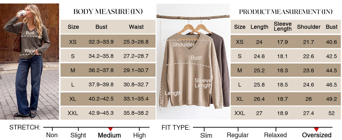 Arach&Cloz Women's Wool Blend Oversized V Neck Fall Casual Pullover Sweater A+ 图文