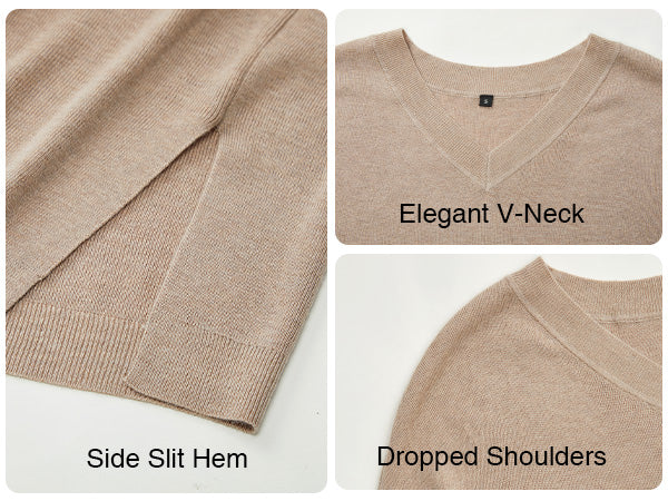 Arach&Cloz Women's Wool Blend Oversized V Neck Fall Casual Pullover Sweater A+ 图文