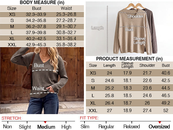 Arach&Cloz Women's Wool Blend Oversized V Neck Fall Casual Pullover Sweater A+ 图文