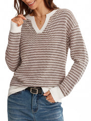 Arach&Cloz Women's 100% Cotton V Neck Striped Short Sleeve Polo Sweater