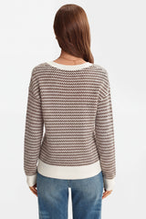 Arach&Cloz Women's 100% Cotton V Neck Striped Short Sleeve Polo Sweater