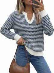 Arach&Cloz Women's 100% Cotton V Neck Striped Short Sleeve Polo Sweater