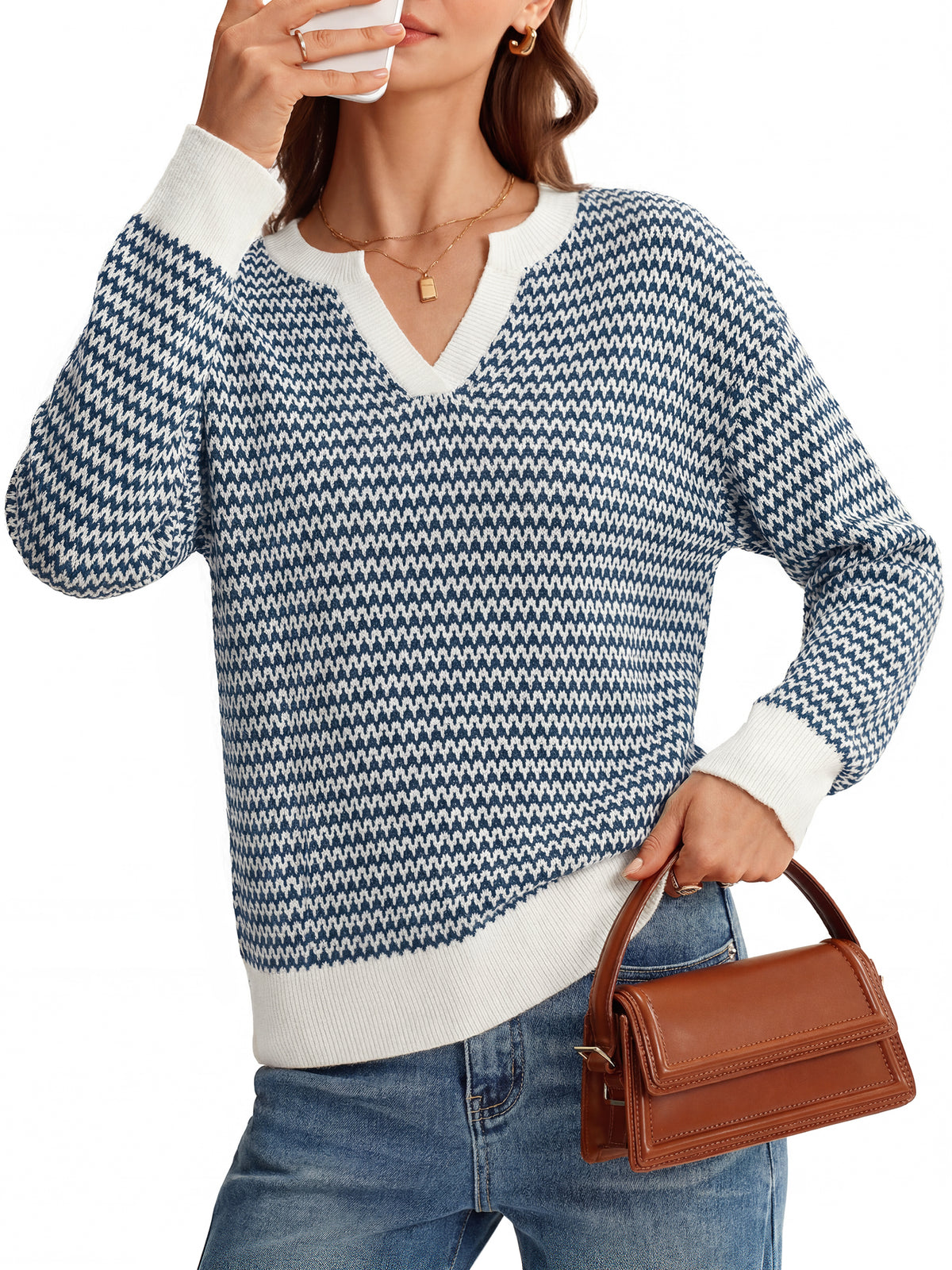Arach&Cloz 100% Cotton V-Neck Polo Short-Sleeve Knit Top — Navy Blue — product image 12