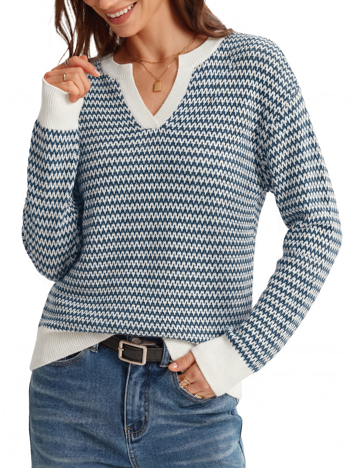 Arach&Cloz 100% Cotton V-Neck Polo Short-Sleeve Knit Top — Navy Blue — product image 13