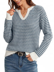 Arach&Cloz Women's 100% Cotton V Neck Striped Short Sleeve Polo Sweater
