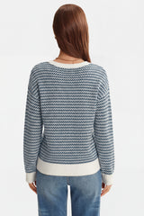 Arach&Cloz Women's 100% Cotton V Neck Striped Short Sleeve Polo Sweater