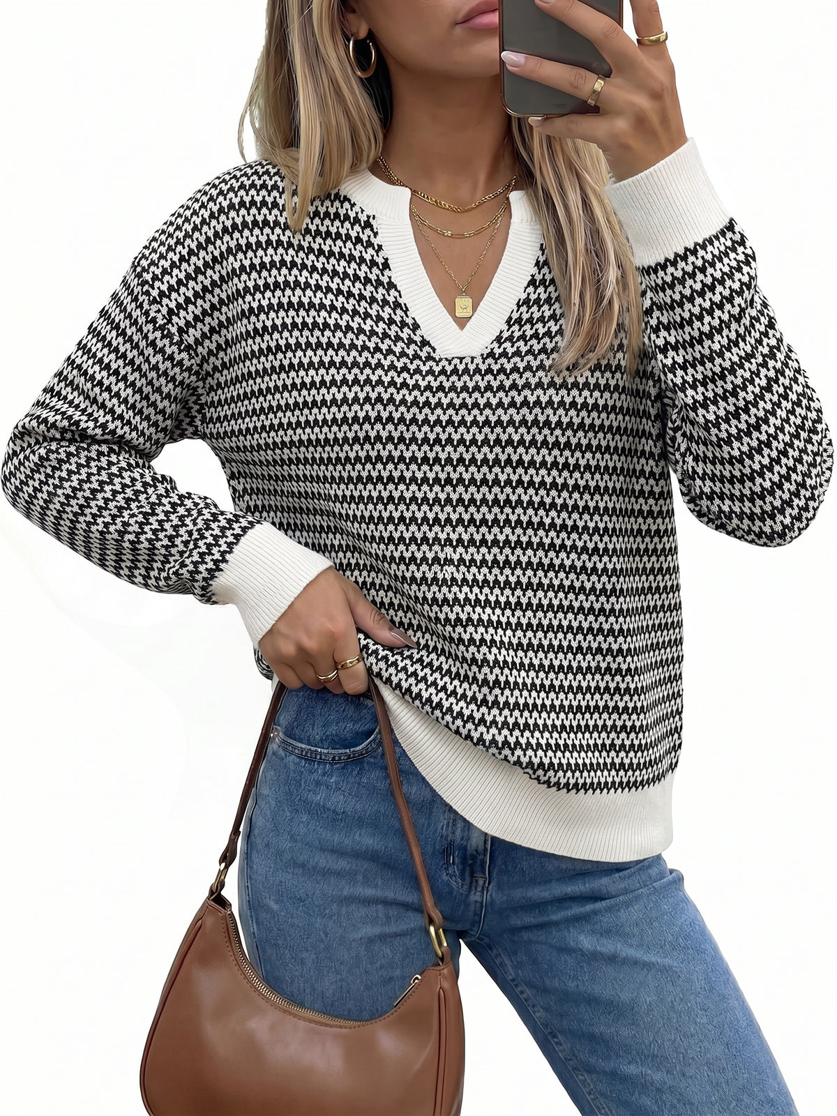 Arach&Cloz 100% Cotton V-Neck Polo Short-Sleeve Knit Top — Navy Blue — product image 21