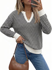 Arach&Cloz Women's 100% Cotton V Neck Striped Short Sleeve Polo Sweater