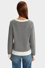 Arach&Cloz Women's 100% Cotton V Neck Striped Short Sleeve Polo Sweater