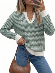 Arach&Cloz Women's 100% Cotton V Neck Striped Short Sleeve Polo Sweater