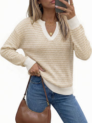 Arach&Cloz Women's 100% Cotton V Neck Striped Short Sleeve Polo Sweater