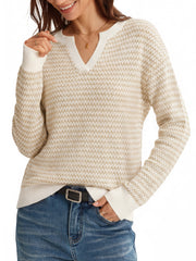 Arach&Cloz Women's 100% Cotton V Neck Striped Short Sleeve Polo Sweater