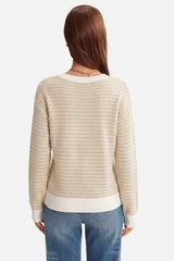 Arach&Cloz Women's 100% Cotton V Neck Striped Short Sleeve Polo Sweater
