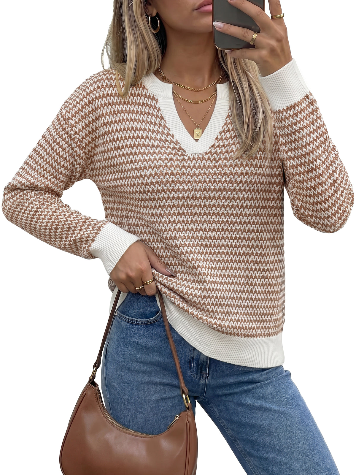 Arach&Cloz 100% Cotton V-Neck Polo Short-Sleeve Knit Top — Navy Blue — product image 51