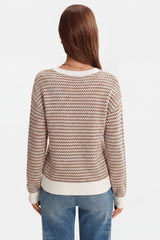 Arach&Cloz Women's 100% Cotton V Neck Striped Short Sleeve Polo Sweater
